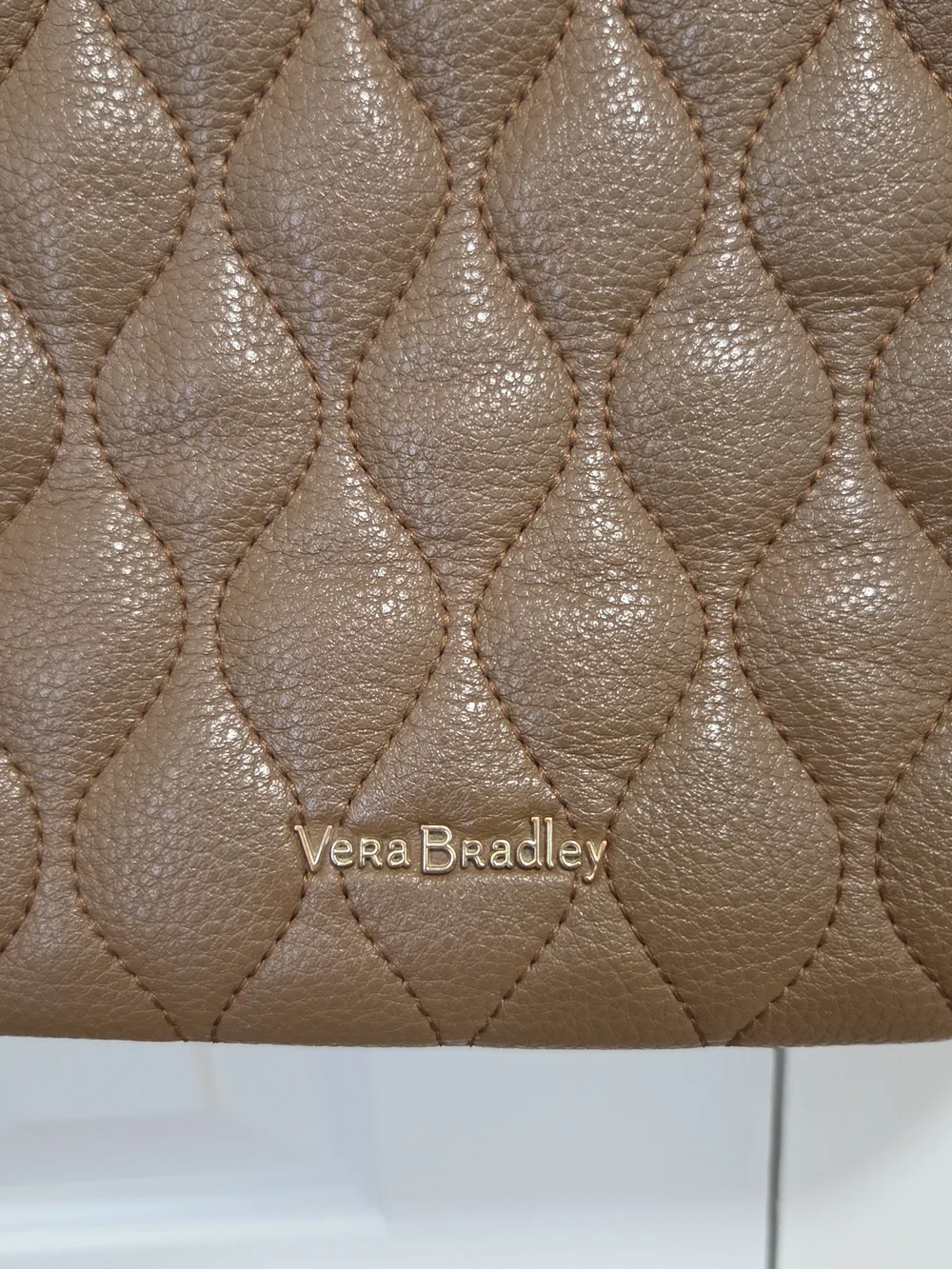Vera Bradley Quilted Brown Leather Laptop Tote Bag